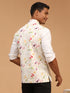 Men's Cream Base Multi Printed Cotton Blend Nehru Jacket